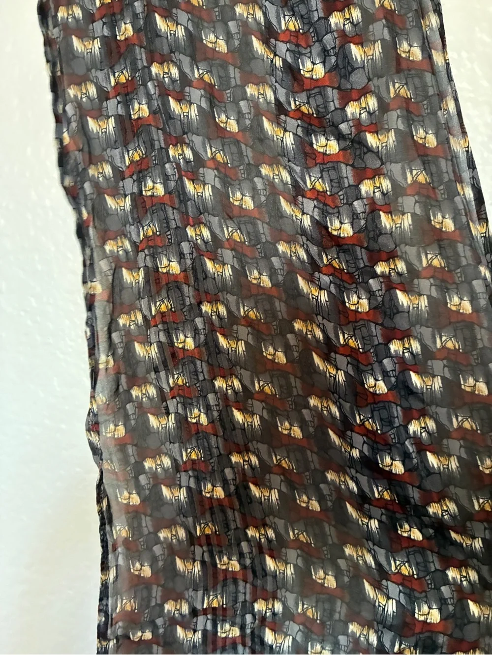 J. Garcia 100% Silk Lightweight Red/Black/White/Yellow Patterned Scarf Artsy